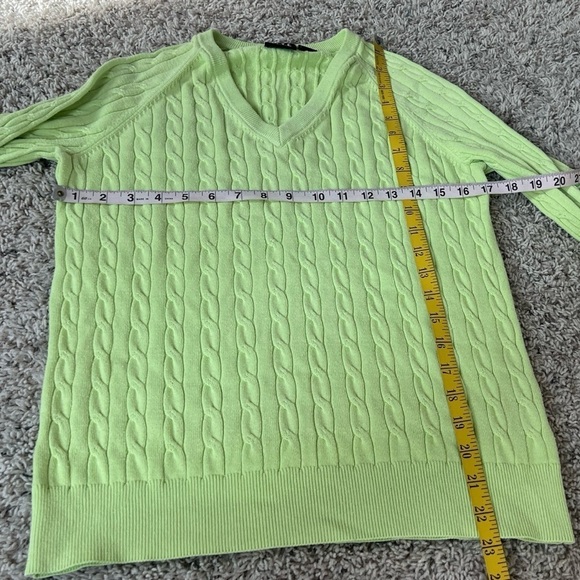 Kate Lord Cotton Cashmere Lime Light Green V Neck Pullover Long Sleeve Sweater M - Picture 5 of 9